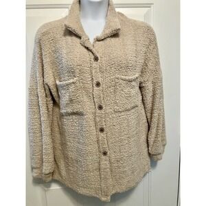 LOVELY MELODY Women's Large  Teddy Bear Fleece Jacket Shirt Shacket‎ Tan Beige